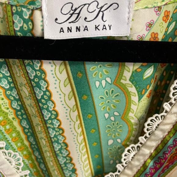 Anna Kay Lace Trim V Neck Satin Maxi Dress Green Multi Paisley Print Size Small? - Picture 6 of 8